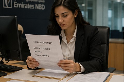 Banker reviewing trade documents for certified translation — CLANGS Translation UAE