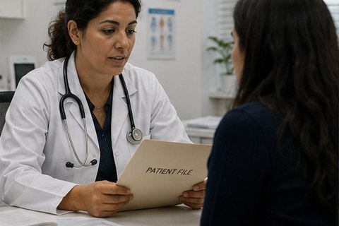 Medical professional with patient file for certified translation — CLANGS Translation UAE